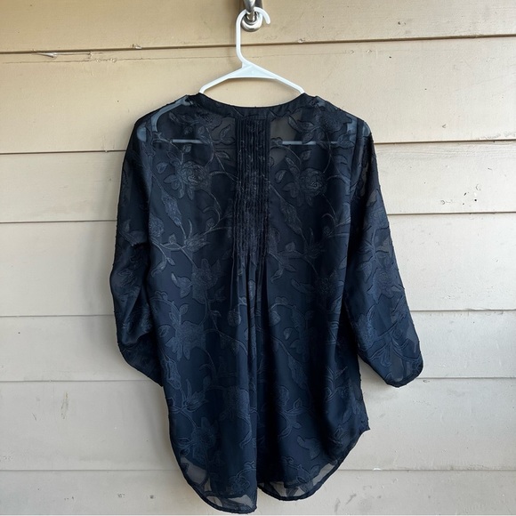 Daniel Rainn Black Floral Sheer Long Sleeve Blouse - Size Small - Picture 4 of 5